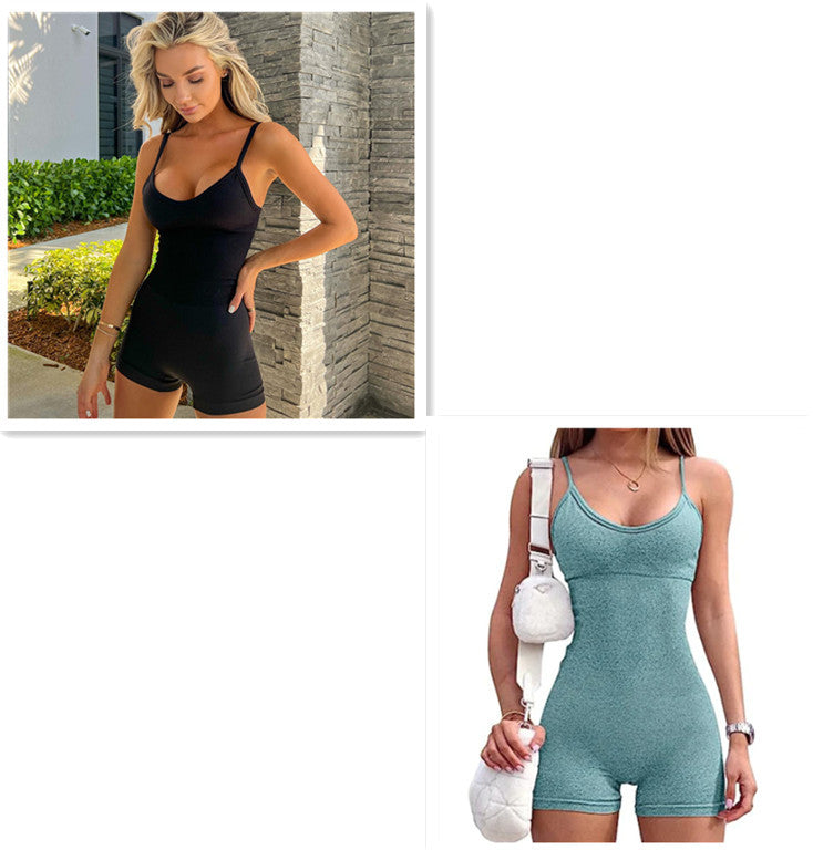 Spaghetti Strap Shorts Jumpsuit Sports Yoga Workout Tight Romper Women Fashion Fitness Sportwear