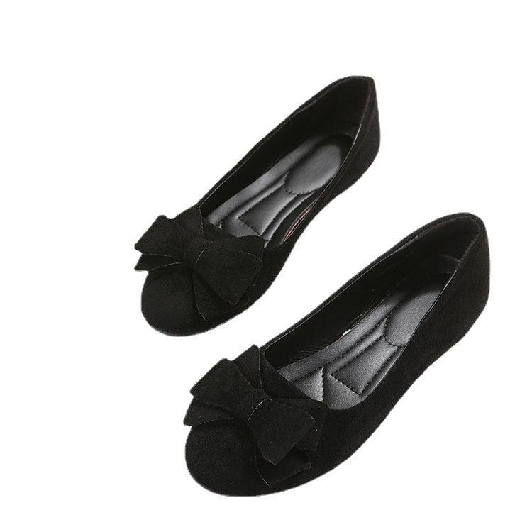 Rubber Plus Size Flat Casual Shoes Women Suede Bow Round Head Gommino