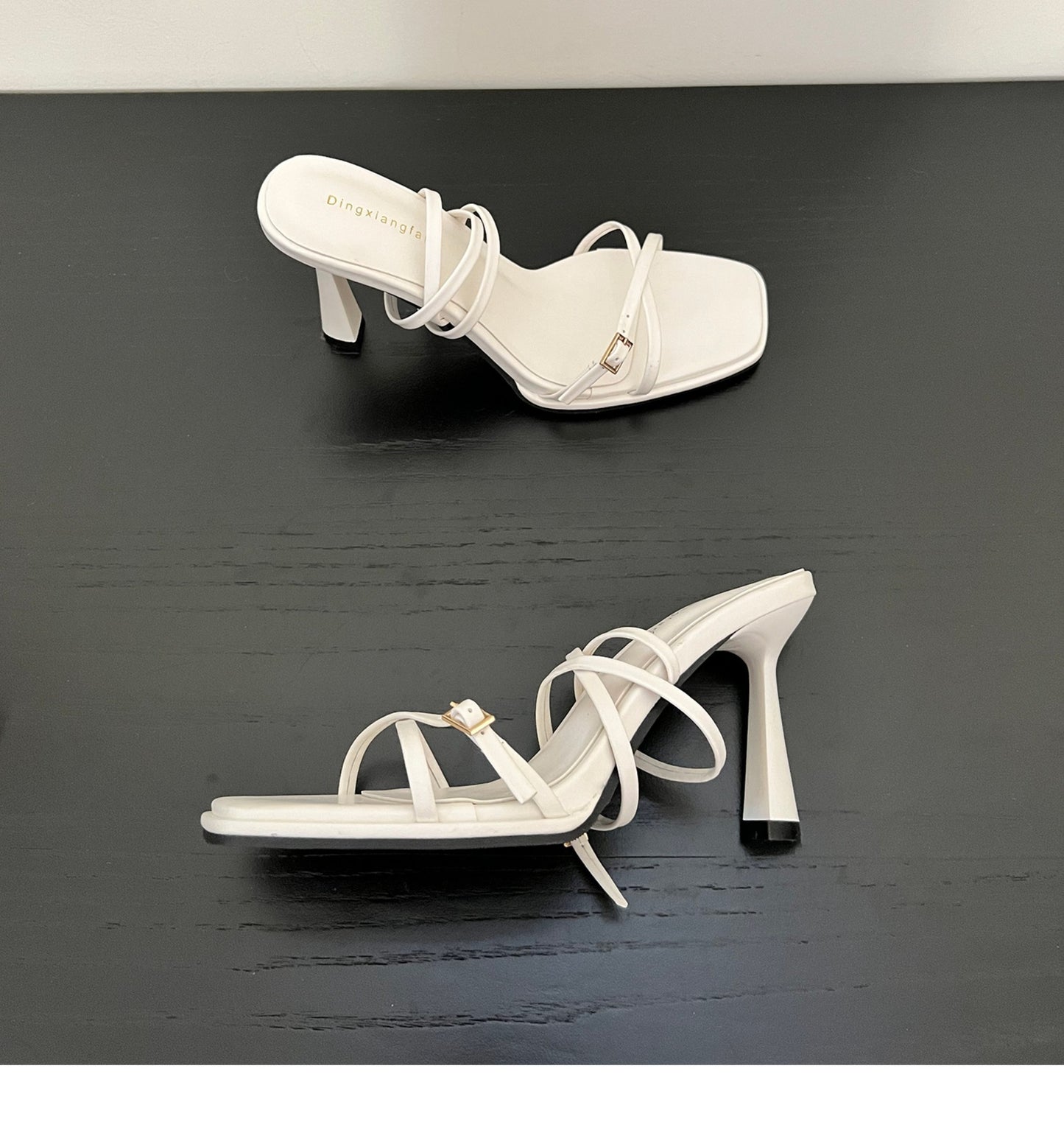 Summer White Square Toe Thin Strap High Heel Sandals