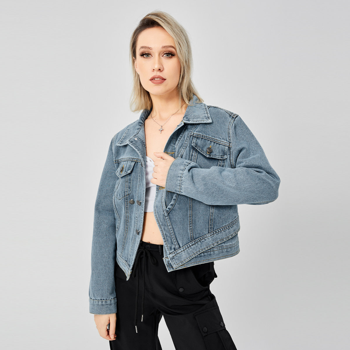 Women's Denim Long Sleeve Designed Jacket Fashion Top